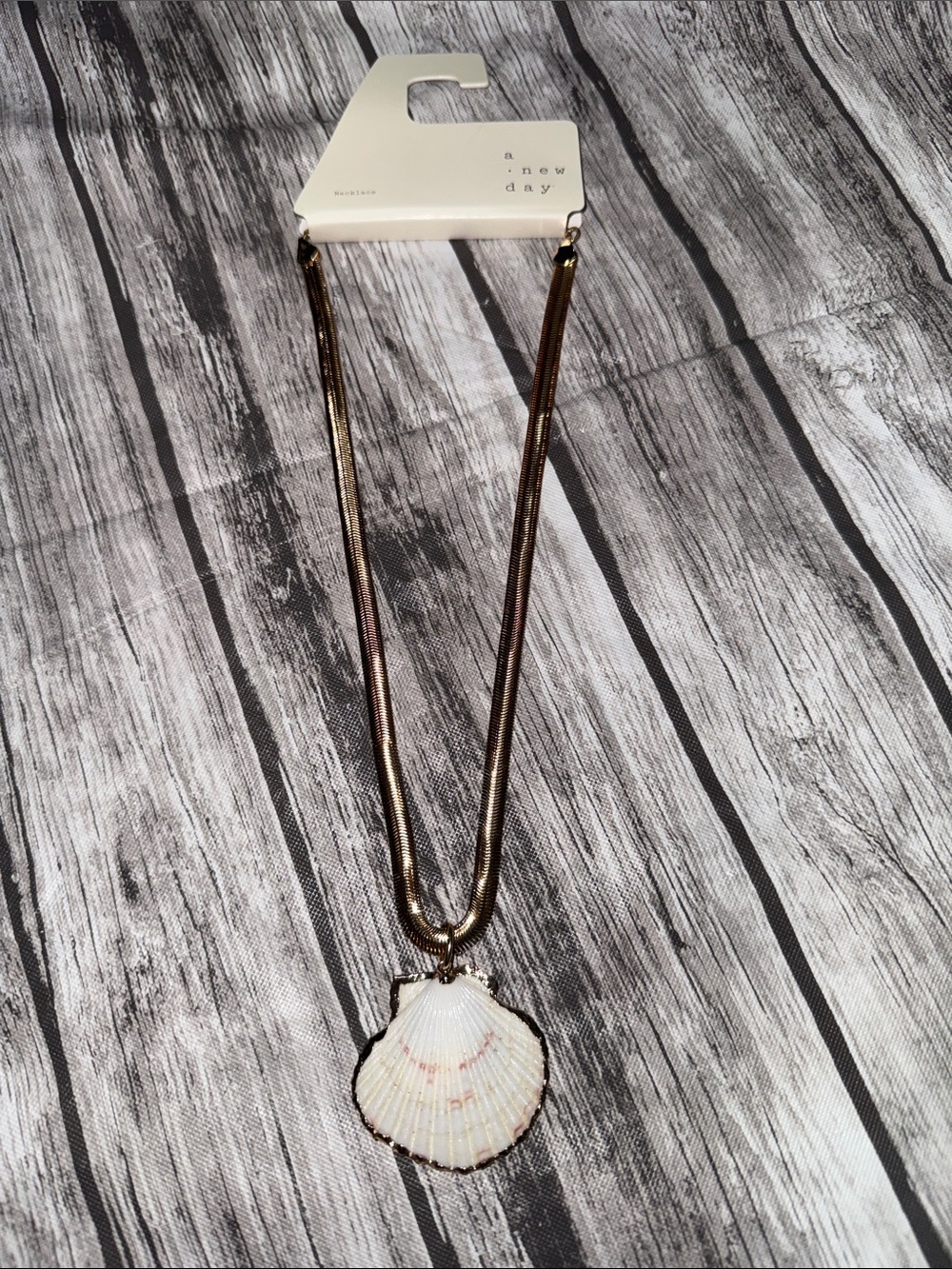 a new day Gold-Tone Necklace with White Shell Pendant and Pink Accents